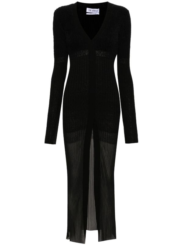 browns The Attico black v-neck ribbed midi dress | Browns Cocktail & Party Dresses