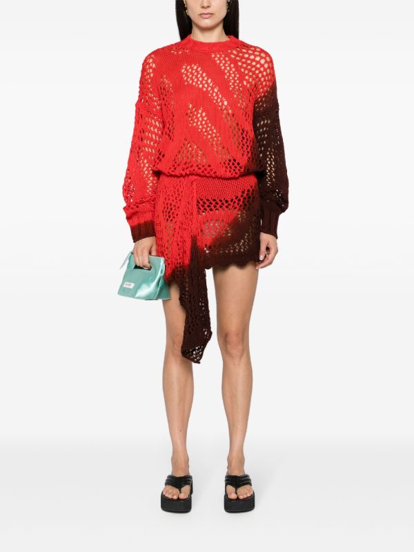 Browns The Attico Red Crochet Asymmetric Mini Skirt | Browns Asymmetric & Draped Skirts