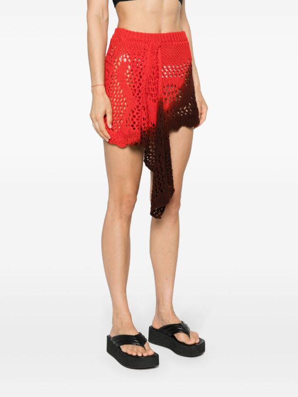Browns The Attico Red Crochet Asymmetric Mini Skirt | Browns Asymmetric & Draped Skirts