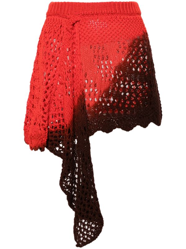 browns The Attico Red Crochet Asymmetric Mini Skirt | Browns Asymmetric & Draped Skirts