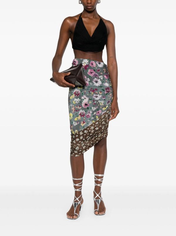 Browns The Attico Ruched Patchwork Midi Skirt | Browns Asymmetric & Draped Skirts