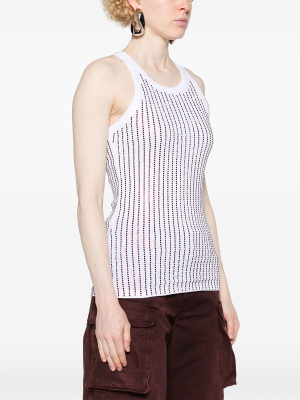 Browns The Attico White Crystal Cotton Tank Top | Browns Vests & Tank Tops