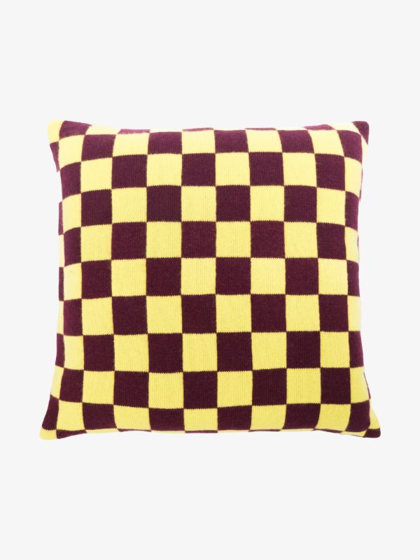 Browns The Elder Statesman Yellow And Red Checkerboard Cashmere Cushion | Browns Cushions