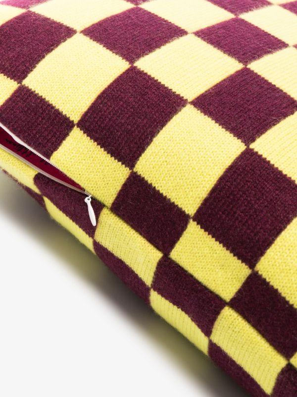 Browns The Elder Statesman Yellow And Red Checkerboard Cashmere Cushion | Browns Cushions
