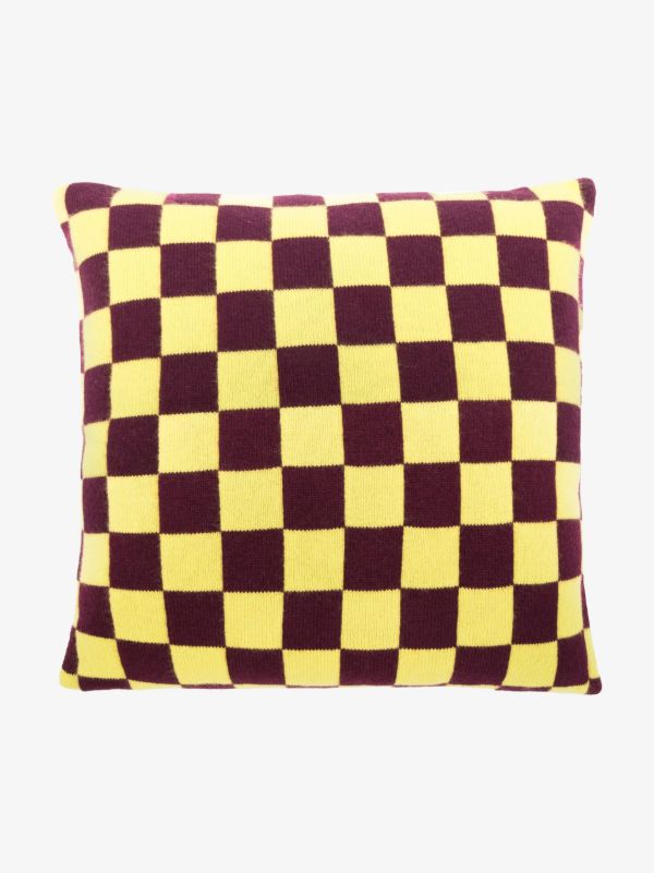 browns The Elder Statesman yellow and red checkerboard cashmere cushion | Browns Cushions