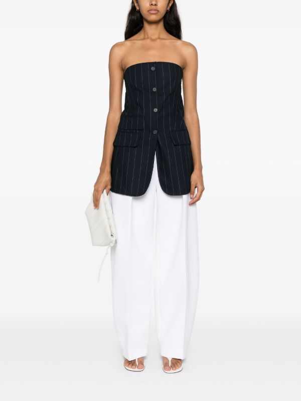 Browns The Frankie Shop Blue Pinstripe Strapless Top | Browns Blouses