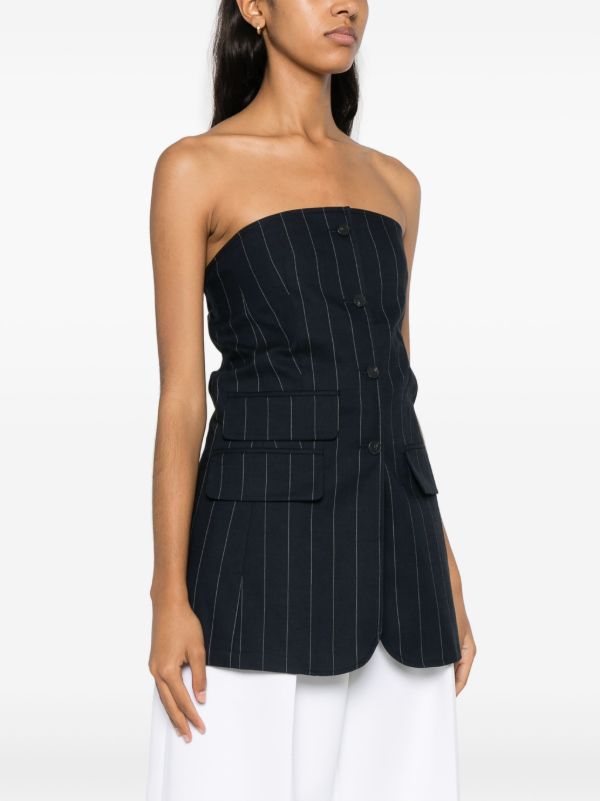 Browns The Frankie Shop Blue Pinstripe Strapless Top | Browns Blouses
