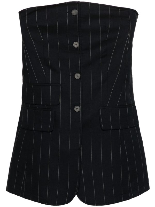 browns The Frankie Shop Blue Pinstripe Strapless Top | Browns Blouses