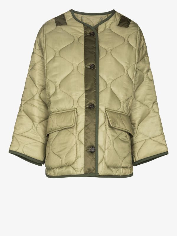 browns The Frankie Shop Green Teddy Quilted Jacket | Browns Oversized Jackets
