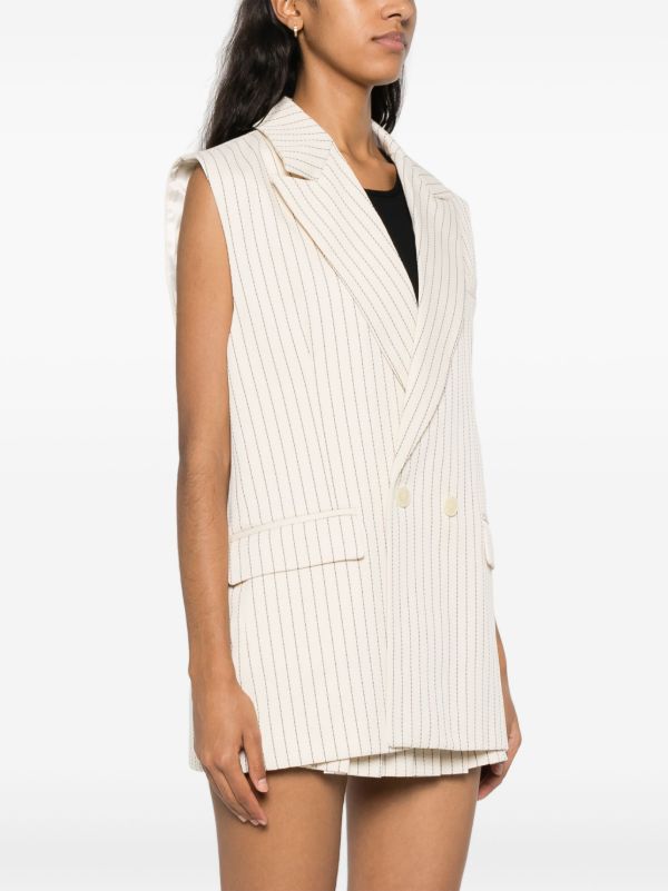 Browns The Frankie Shop Neutral Pinstripe Twill Waistcoat | Browns Waistcoats & Gilets