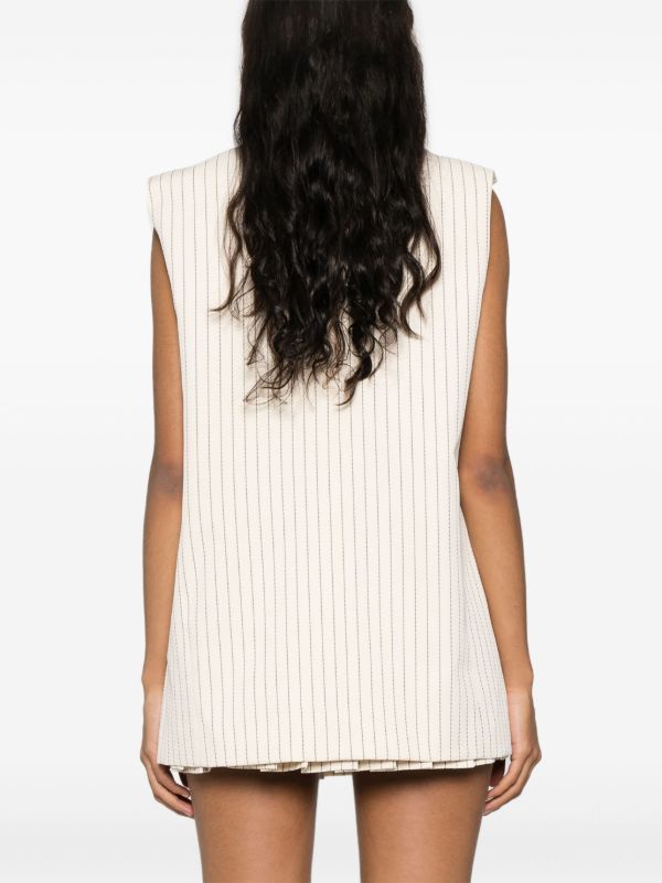 Browns The Frankie Shop Neutral Pinstripe Twill Waistcoat | Browns Waistcoats & Gilets