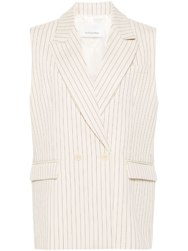 browns The Frankie Shop Neutral Pinstripe Twill Waistcoat | Browns Waistcoats & Gilets