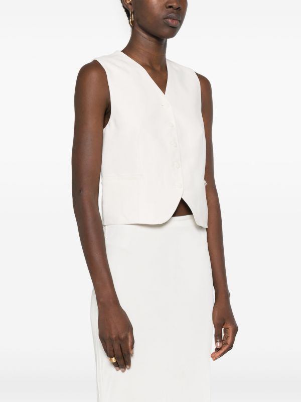 Browns The Frankie Shop White Twill V-neck Waistcoat | Browns Waistcoats & Gilets