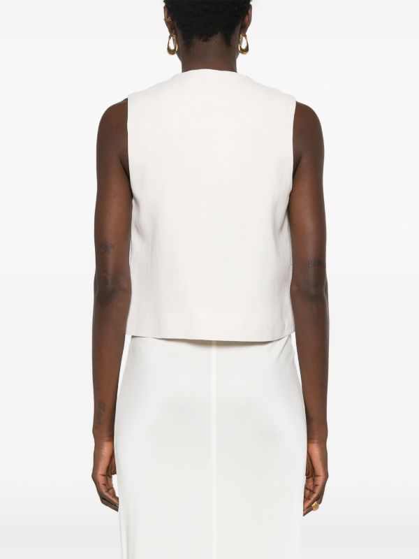 Browns The Frankie Shop White Twill V-neck Waistcoat | Browns Waistcoats & Gilets