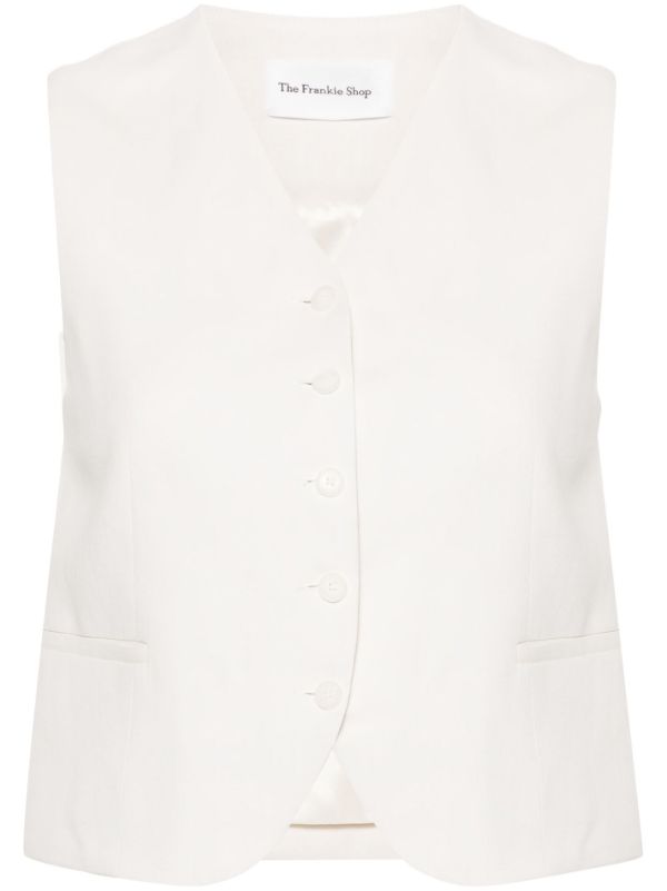 browns The Frankie Shop White Twill V-neck Waistcoat | Browns Waistcoats & Gilets