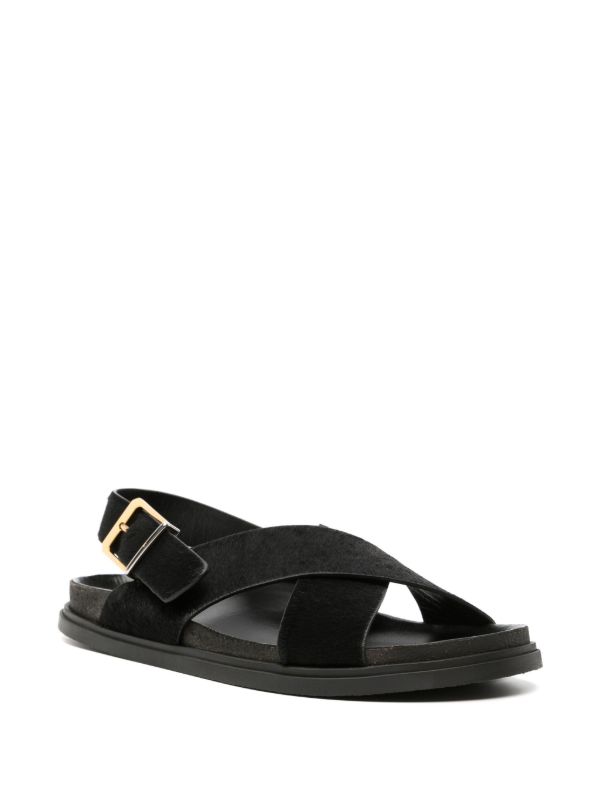Browns The Row Black Buckle Leather Sandals | Browns Sandals