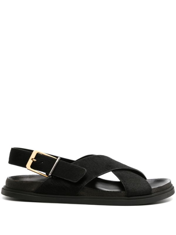 browns The Row Black Buckle Leather Sandals | Browns Sandals