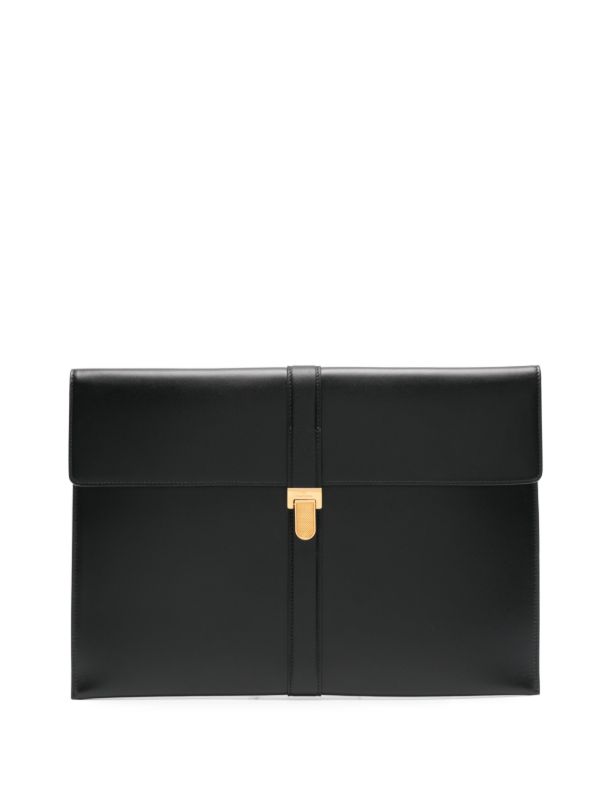 browns The Row Black Leather Clutch Bag | Browns Clutch Bags