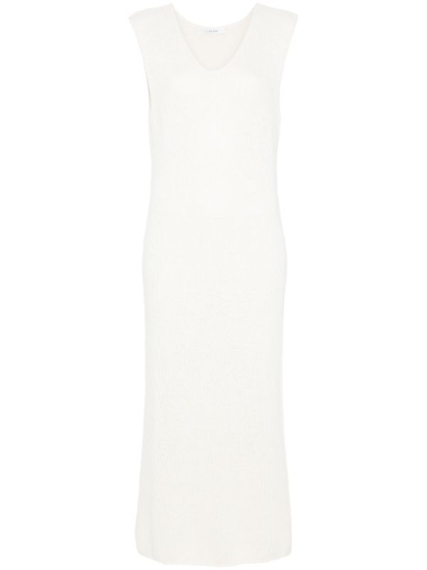 browns The Row White Folosa V-neck Midi Dress | Browns Day Dresses
