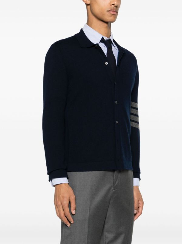 Browns Thom Browne Blue 4-Bar Cashmere Cardigan | Browns Cardigans