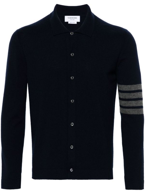 browns Thom Browne Blue 4-Bar Cashmere Cardigan | Browns Cardigans