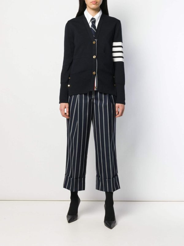Browns Thom Browne Blue 4-Bar Cotton Cardigan | Browns Cardigans