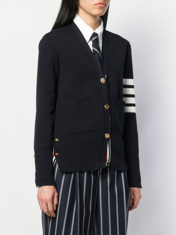 Browns Thom Browne Blue 4-Bar Cotton Cardigan | Browns Cardigans