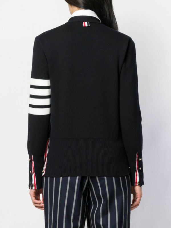 Browns Thom Browne Blue 4-Bar Cotton Cardigan | Browns Cardigans