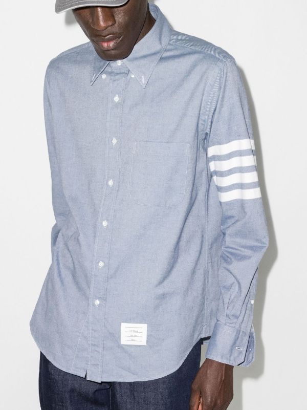 Browns Thom Browne Blue 4-Bar Stripe Cotton Shirt | Browns Shirts