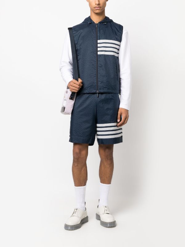 Browns Thom Browne Blue 4-Bar Stripe Ripstop Track Shorts | Browns Track & Running Shorts