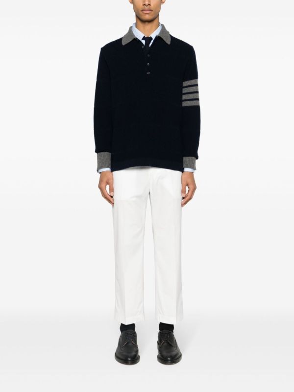 Browns Thom Browne Blue 4-Bar Virgin Wool Polo Shirt | Browns Polo Shirts