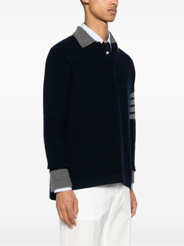 Browns Thom Browne Blue 4-Bar Virgin Wool Polo Shirt | Browns Polo Shirts