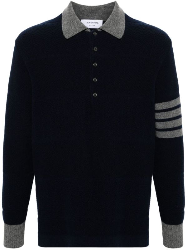 browns Thom Browne Blue 4-Bar Virgin Wool Polo Shirt | Browns Polo Shirts