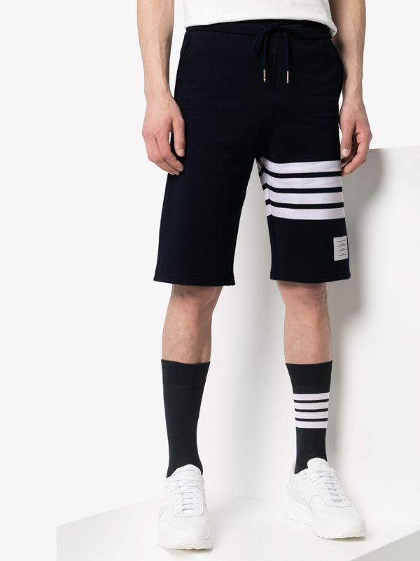 Browns Thom Browne Blue Engineered 4-Bar Stripe Jersey Track Shorts | Browns Track & Running Shorts