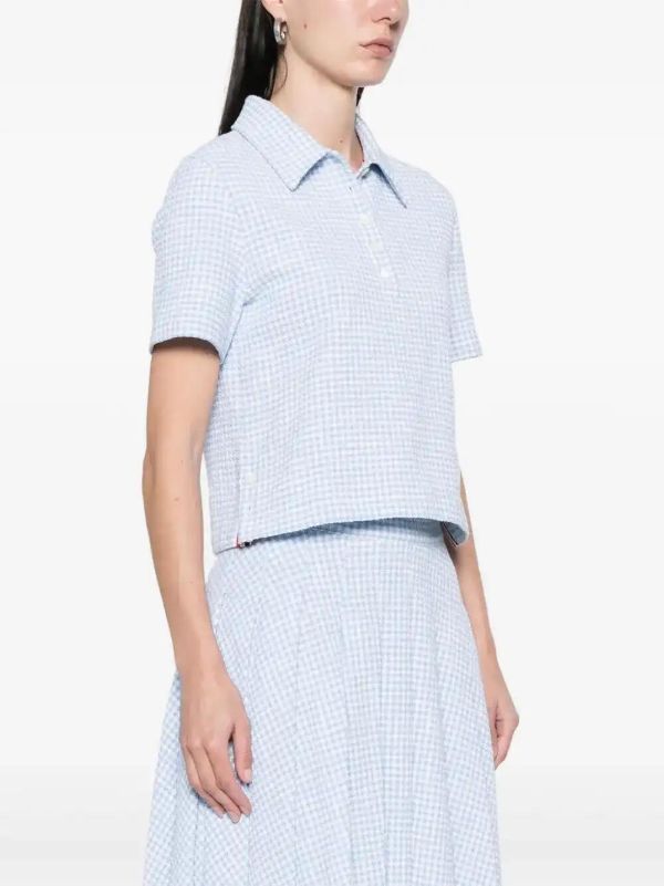Browns Thom Browne Gingham-check Tweed Polo Top | Browns Shirts