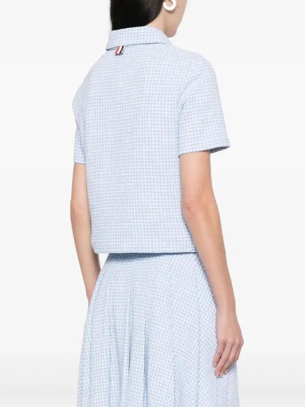 Browns Thom Browne Gingham-check Tweed Polo Top | Browns Shirts