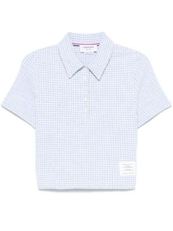 browns Thom Browne gingham-check tweed polo top | Browns Shirts