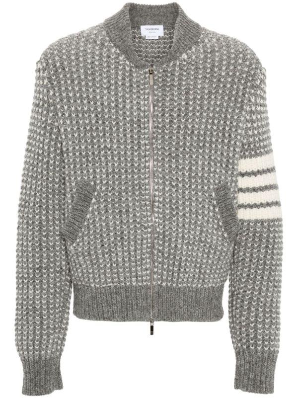 browns Thom Browne Grey 4-Bar Jacket | Browns Cardigans