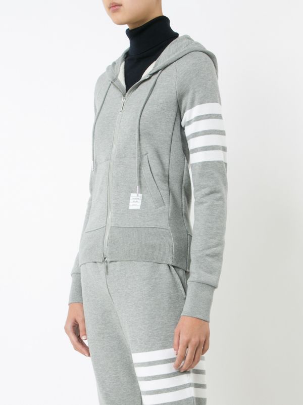 Browns Thom Browne Grey 4-Bar Zip-Up Cotton Hoodie | Browns Hoodies