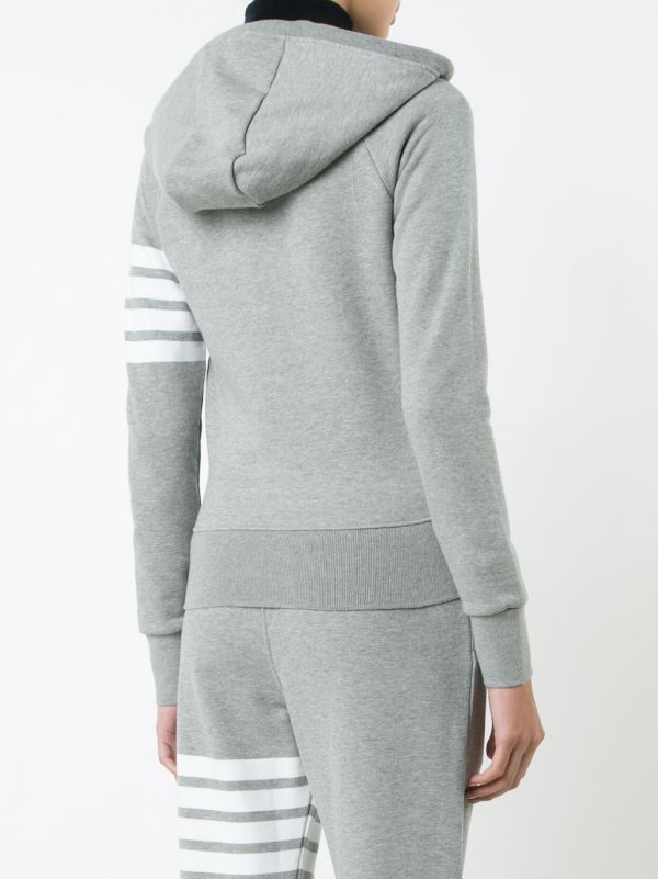 Browns Thom Browne Grey 4-Bar Zip-Up Cotton Hoodie | Browns Hoodies