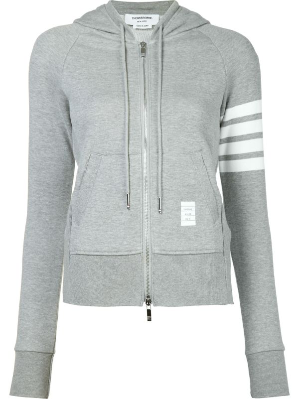 browns Thom Browne Grey 4-Bar Zip-Up Cotton Hoodie | Browns Hoodies