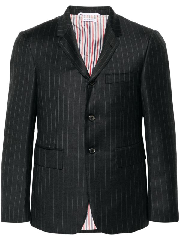 browns Thom Browne Grey Pinstriped Wool Blazer | Browns Blazers