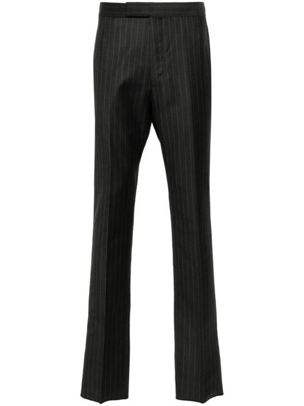 browns Thom Browne Grey Pinstriped Wool Trousers | Browns Tailored Pants