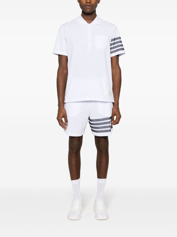 Browns Thom Browne White 4-Bar Cotton Polo Shirt | Browns Polo Shirts