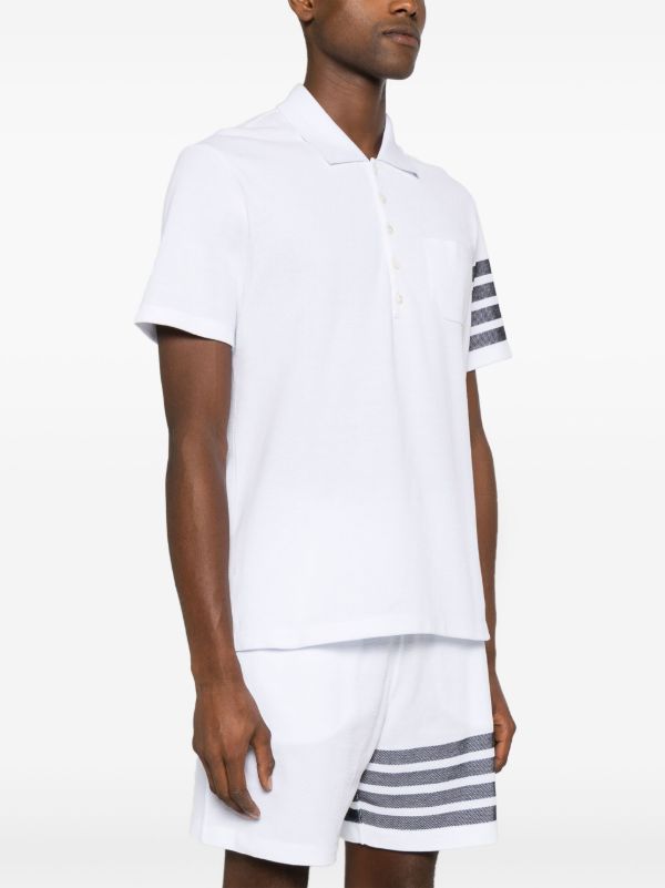 Browns Thom Browne White 4-Bar Cotton Polo Shirt | Browns Polo Shirts