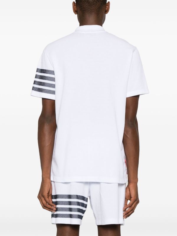 Browns Thom Browne White 4-Bar Cotton Polo Shirt | Browns Polo Shirts
