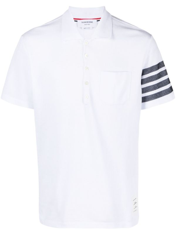 browns Thom Browne White 4-Bar Cotton Polo Shirt | Browns Polo Shirts