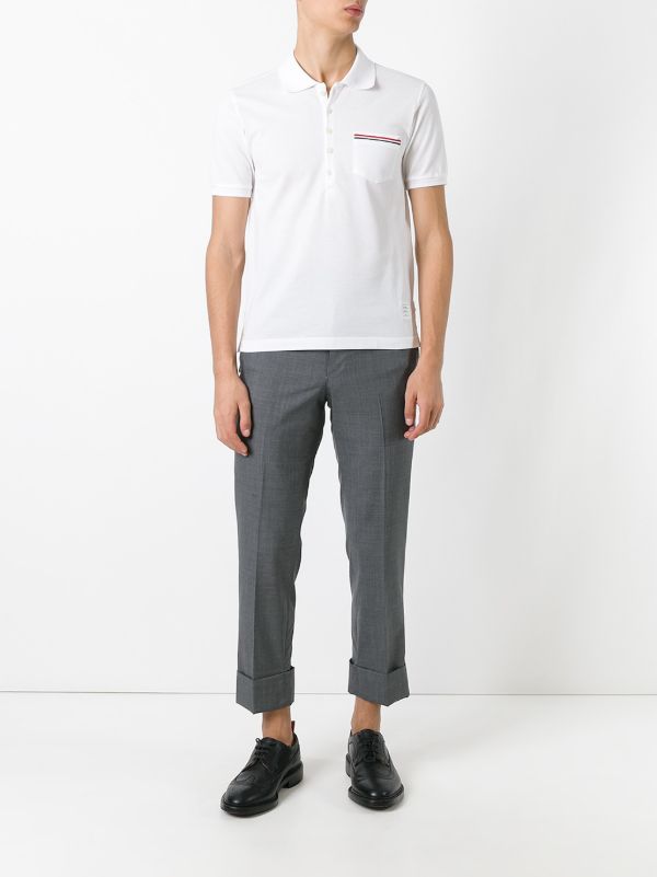 Browns Thom Browne White RWB-Stripe Cotton Polo Shirt | Browns Polo Shirts