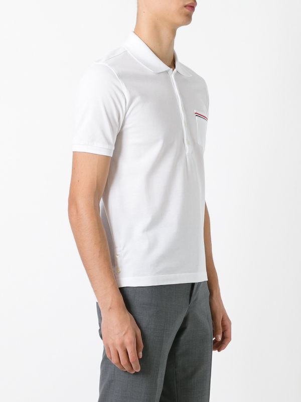 Browns Thom Browne White RWB-Stripe Cotton Polo Shirt | Browns Polo Shirts
