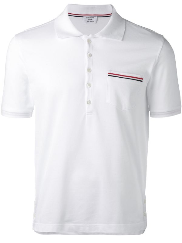 browns Thom Browne White RWB-Stripe Cotton Polo Shirt | Browns Polo Shirts